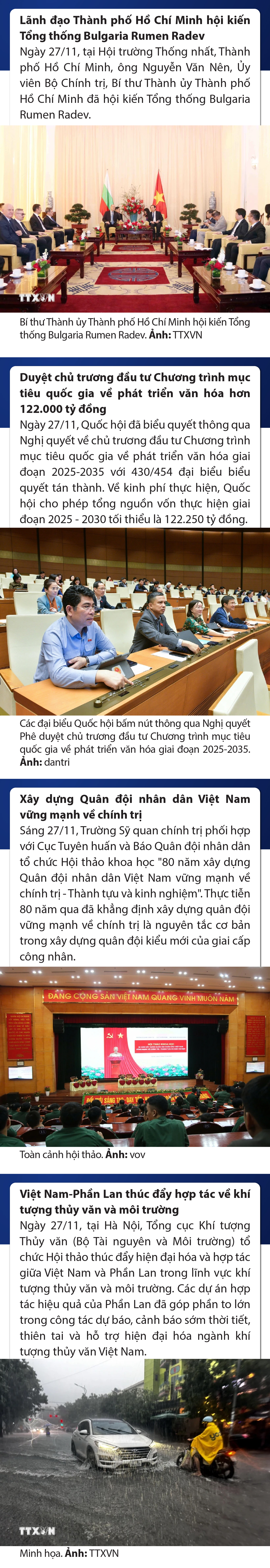 Sự kiện nổi bật trong nước, quốc tế ngày 27/11