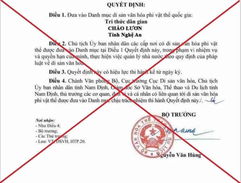 Cảnh cáo người đăng tin sai cháo lươn là di sản phi vật thể vao m88