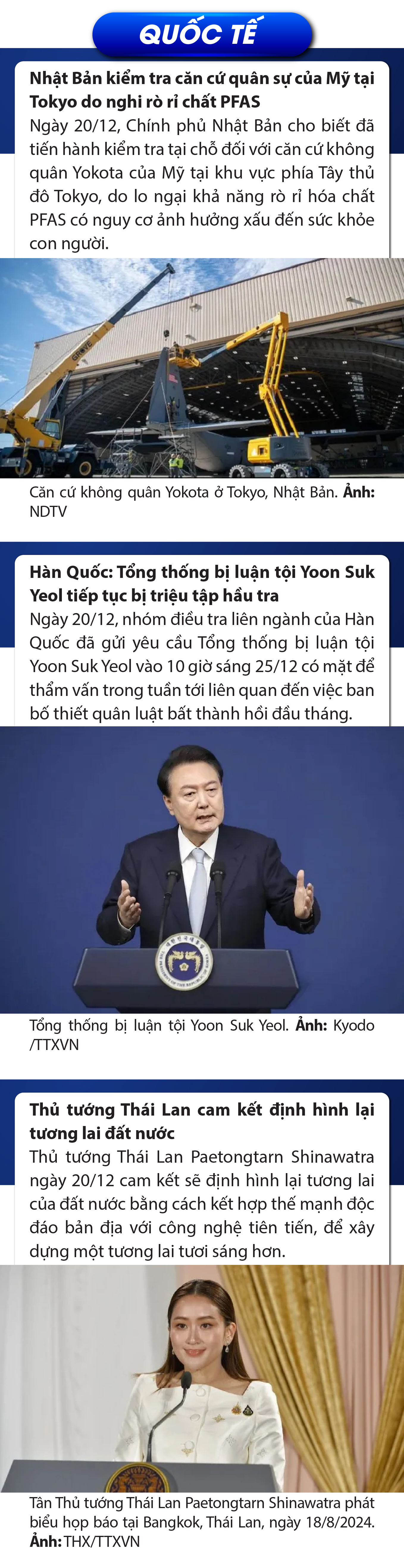 Sự kiện nổi bật trong nước, quốc tế ngày 20/12
