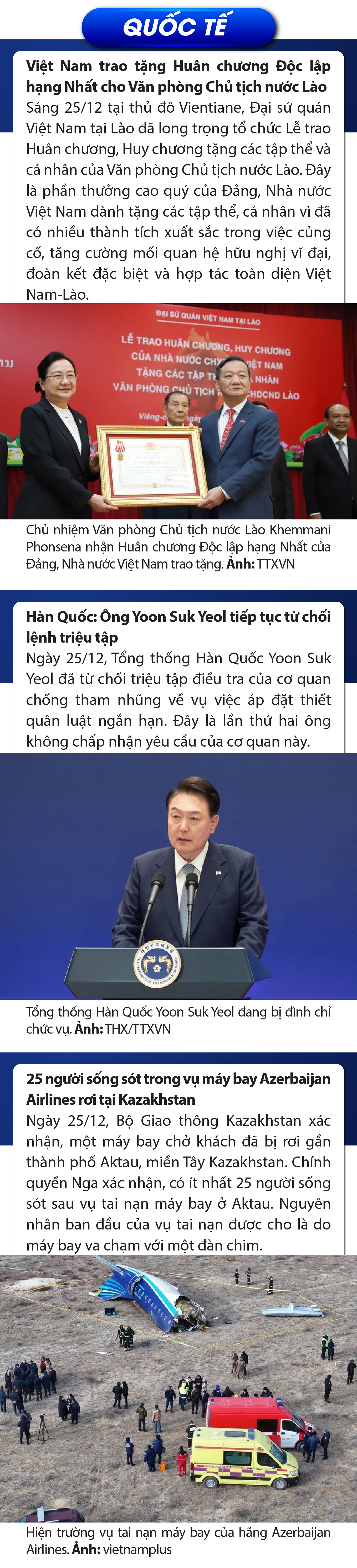Sự kiện nổi bật trong nước, quốc tế ngày 25/12