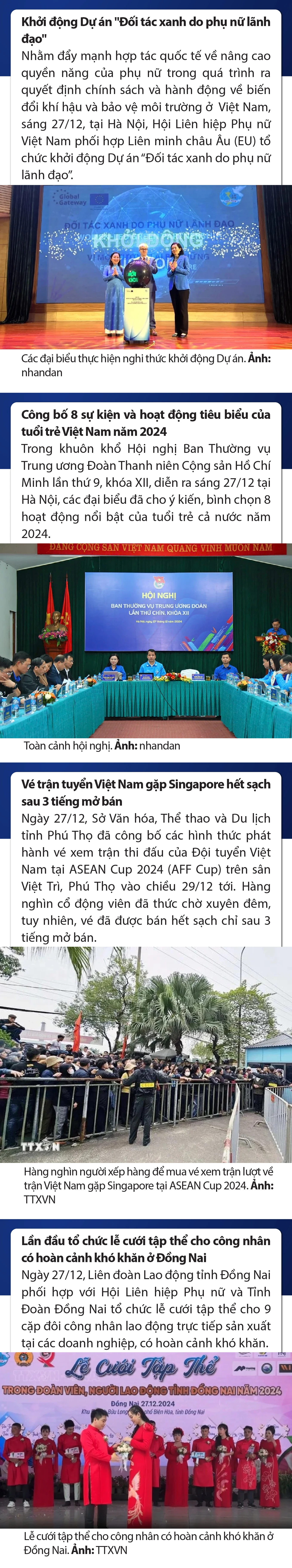 Sự kiện nổi bật trong nước, quốc tế ngày 27/12