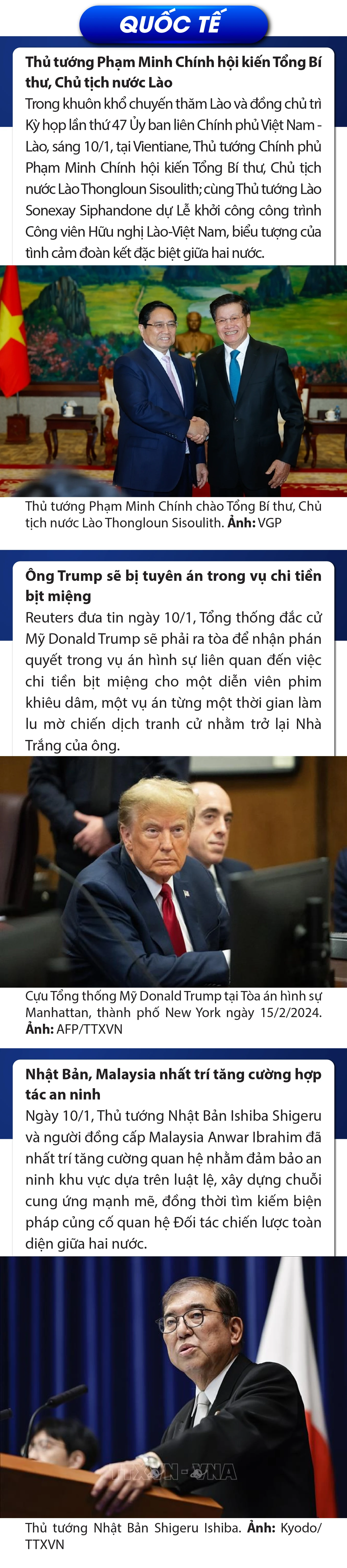 Sự kiện nổi bật trong nước, quốc tế ngày 10/1/2025