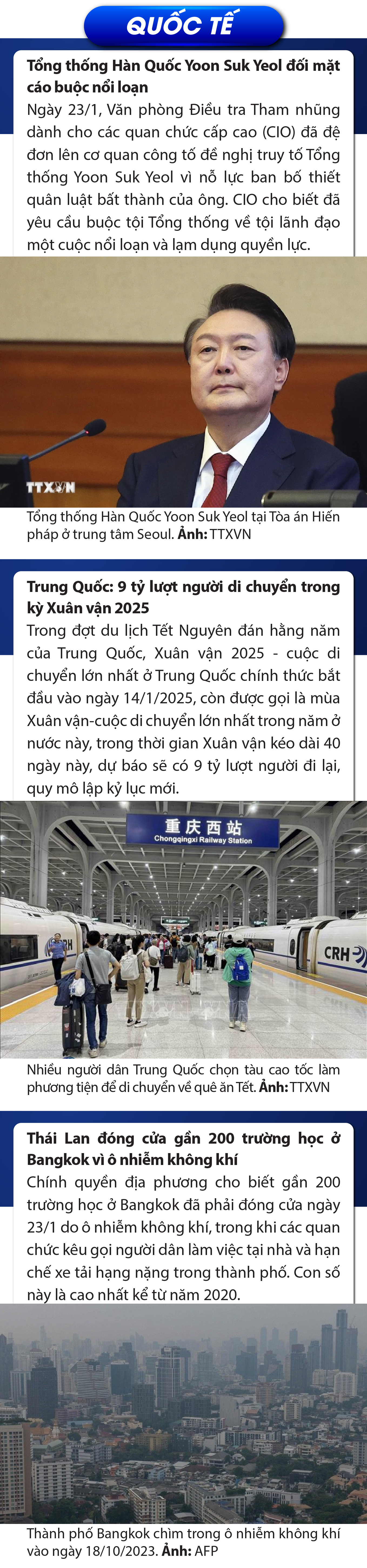 Sự kiện nổi bật trong nước, quốc tế ngày 23/1/2025