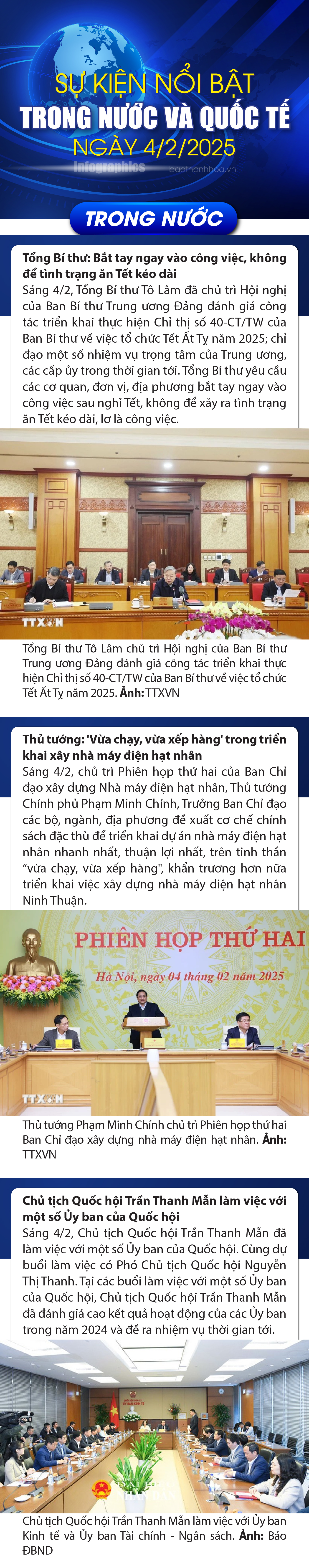 Sự kiện nổi bật trong nước, quốc tế ngày 4/2/2025