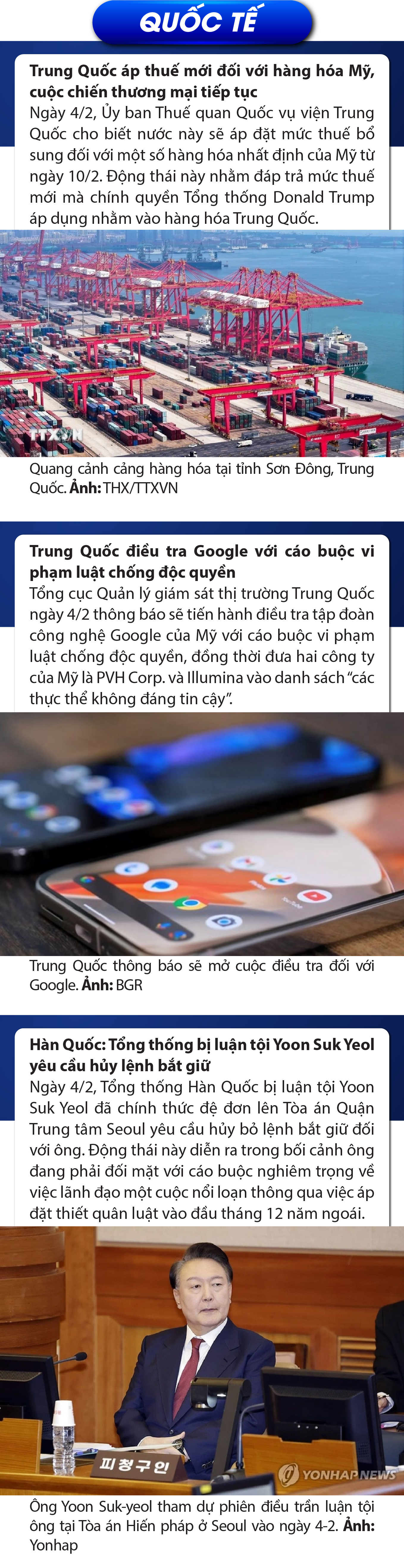 Sự kiện nổi bật trong nước, quốc tế ngày 4/2/2025