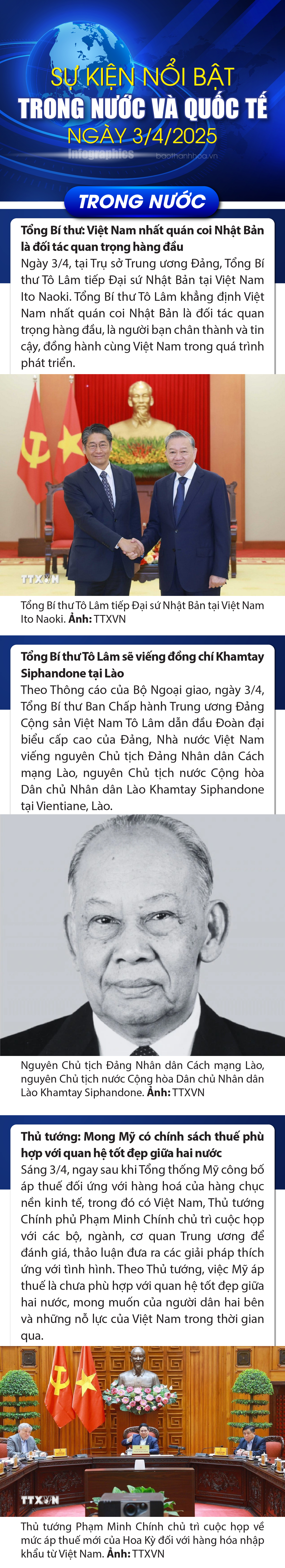 Sự kiện nổi bật trong nước, quốc tế ngày 3/4/2025