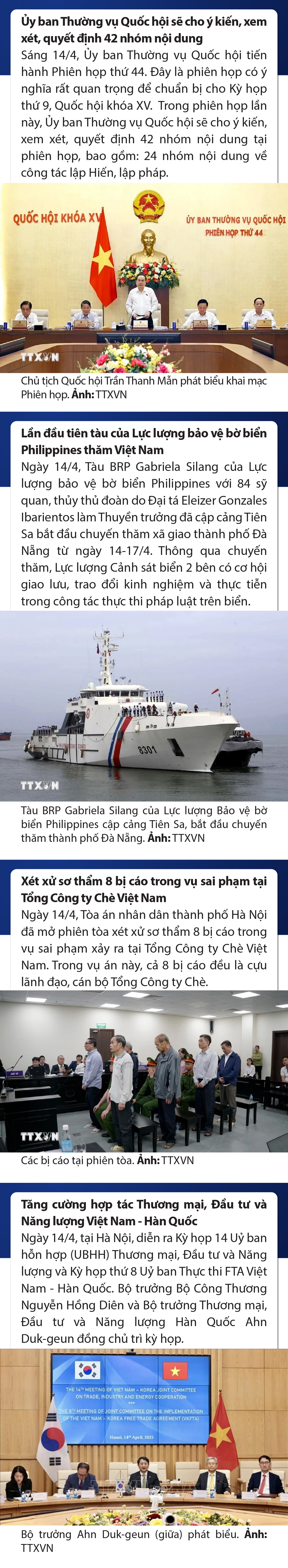 Sự kiện nổi bật trong nước, quốc tế ngày 14/4/2025