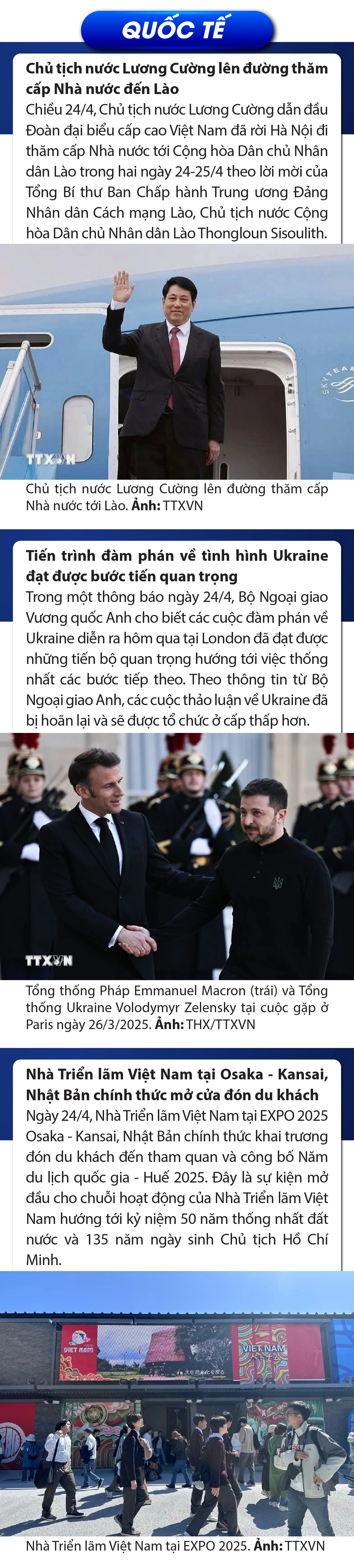 Sự kiện nổi bật trong nước, quốc tế ngày 24/4/2025