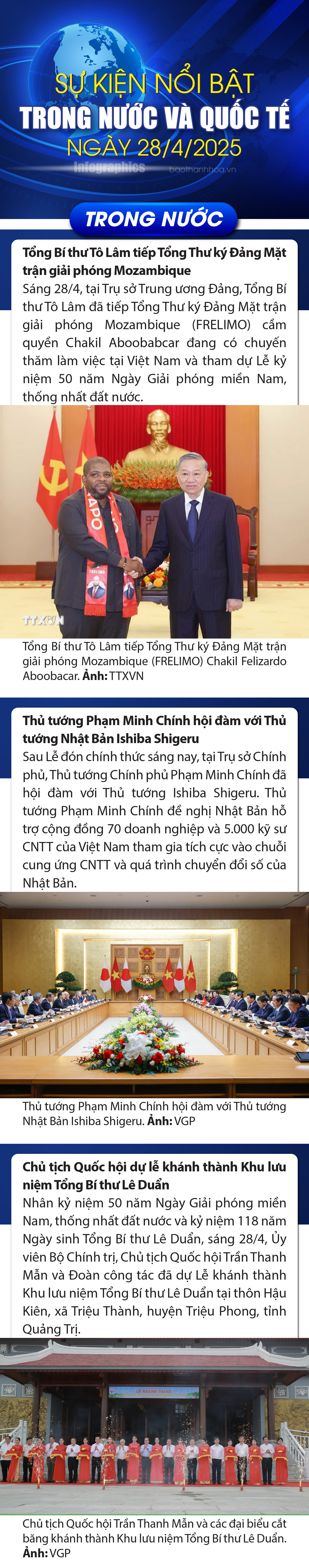 Sự kiện nổi bật trong nước, quốc tế ngày 28/4/2025