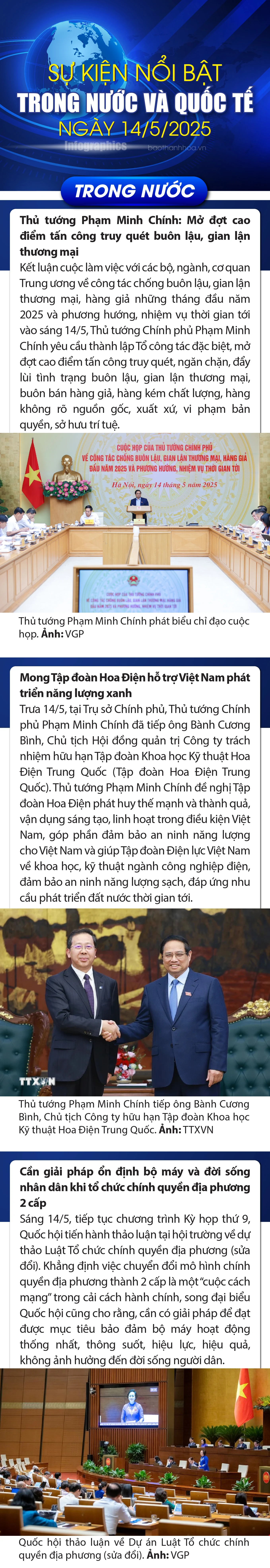 Sự kiện nổi bật trong nước, quốc tế ngày 14/5/2025