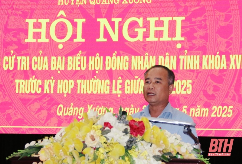 Chủ tịch Ủy ban MTTQ tỉnh Phạm Thị Thanh Thủy và các đại biểu HĐND tỉnh tiếp xúc cử tri huyện Quảng Xương