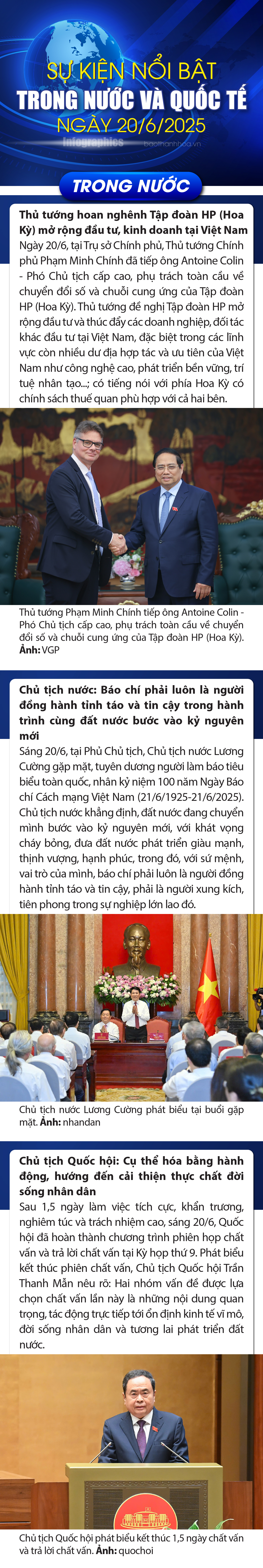 Sự kiện nổi bật trong nước, quốc tế ngày 20/6/2025