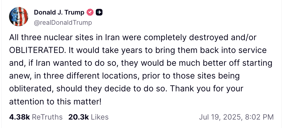 Tổng thống Trump tuyên bố sẽ xoá sổ bất kỳ cơ sở hạt nhân mới nào của Iran