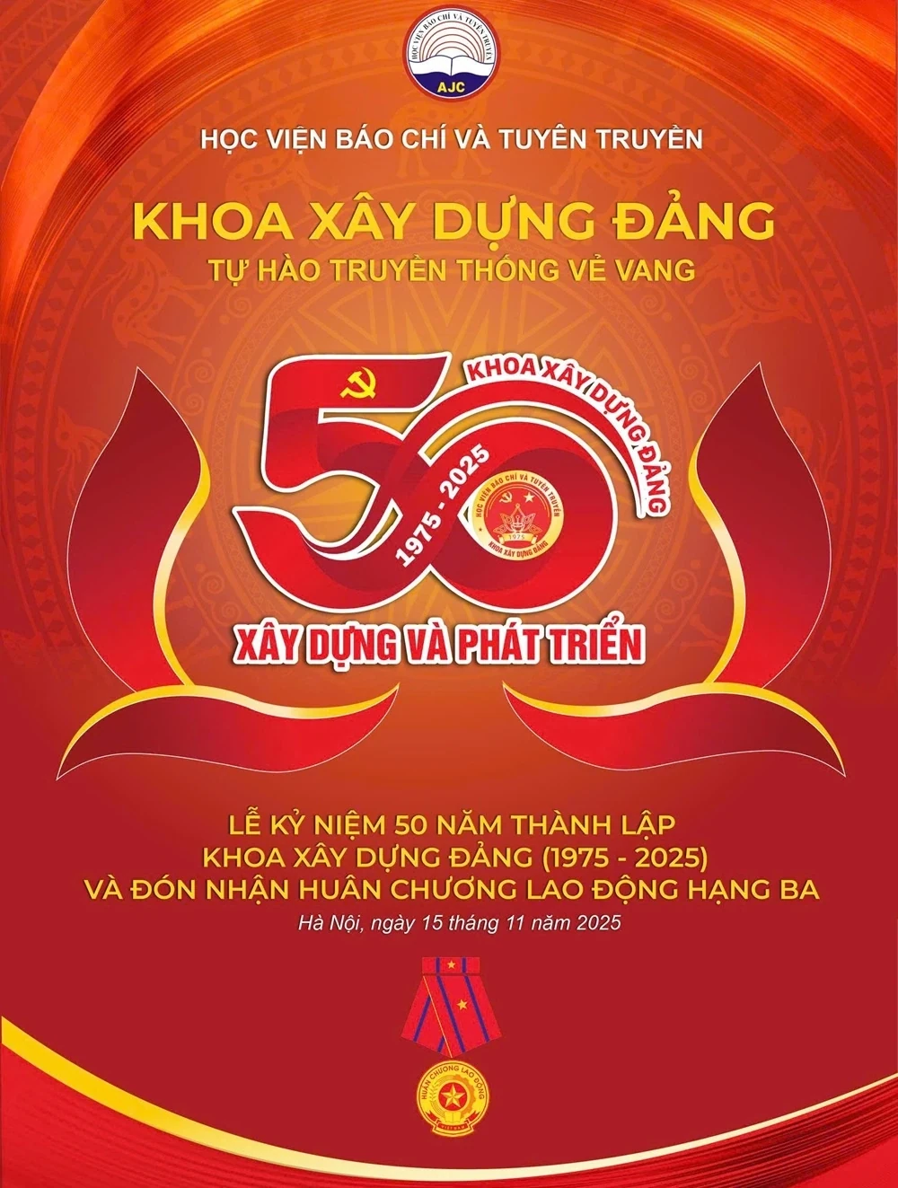 Lễ kỷ niệm 50 năm thành lập Khoa Xây dựng Đảng (Học viện Báo chí và Tuyên truyền) sẽ diễn ra sáng 15/11/2025