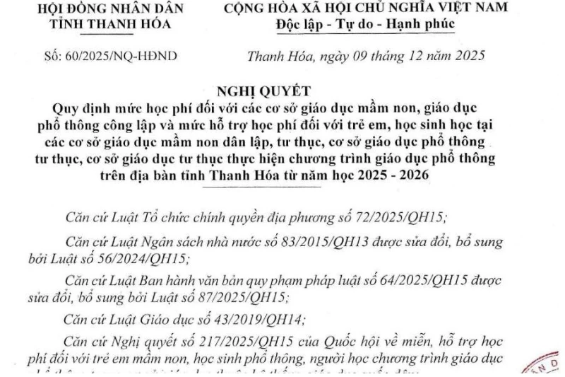 Mức hỗ trợ học phí đối với học sinh trường tư thục trên địa bàn tỉnh Thanh Hóa